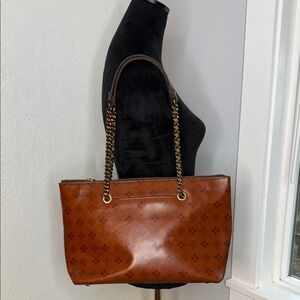 Patricia Nash Belle Cognac Leather Signature Grape Leaf Print Tote Shoulder Bag